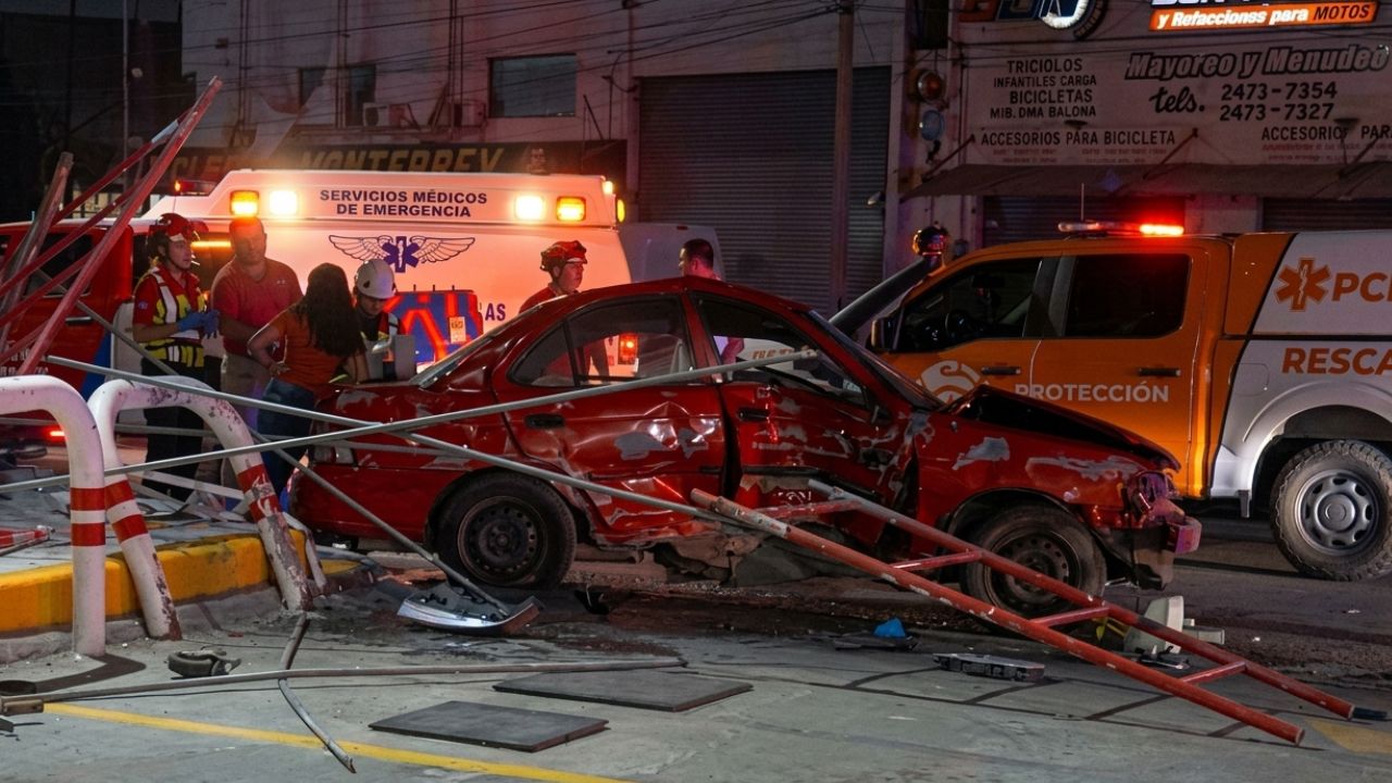 Conductora pierde el control y choca contra andamios en Monterrey