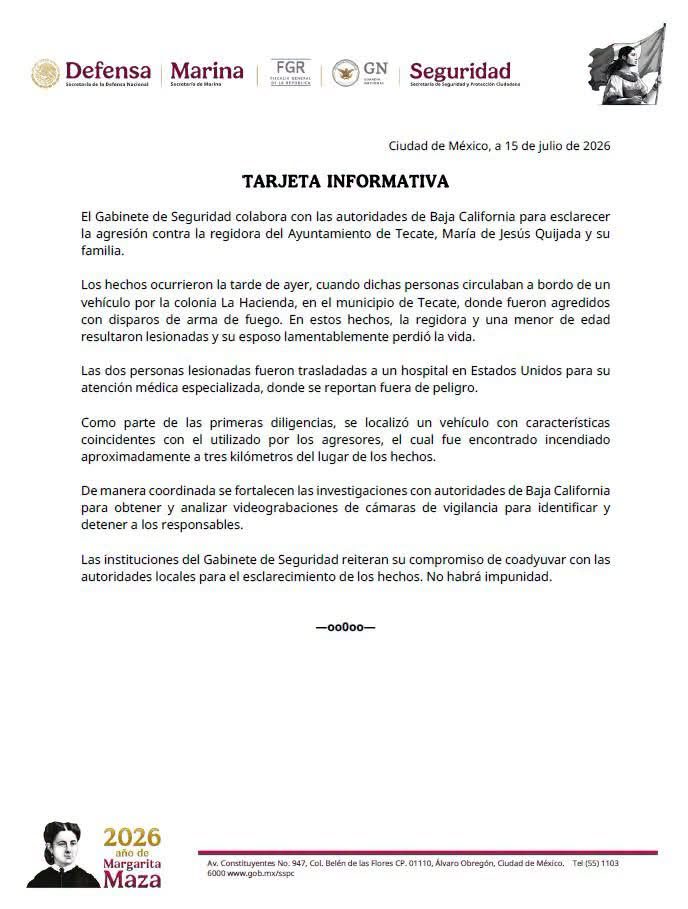 Atacan María Quijada regidora de Morena en Tecate, BC; asesinan a su esposo