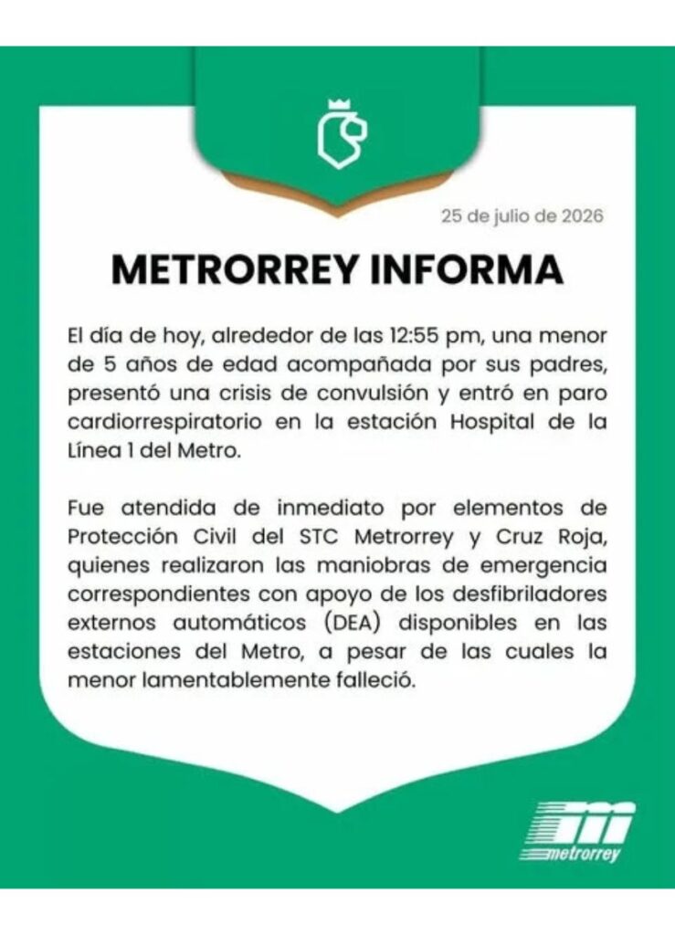 Muere menor tras sufrir convulsión en estación Hospital del Metro
