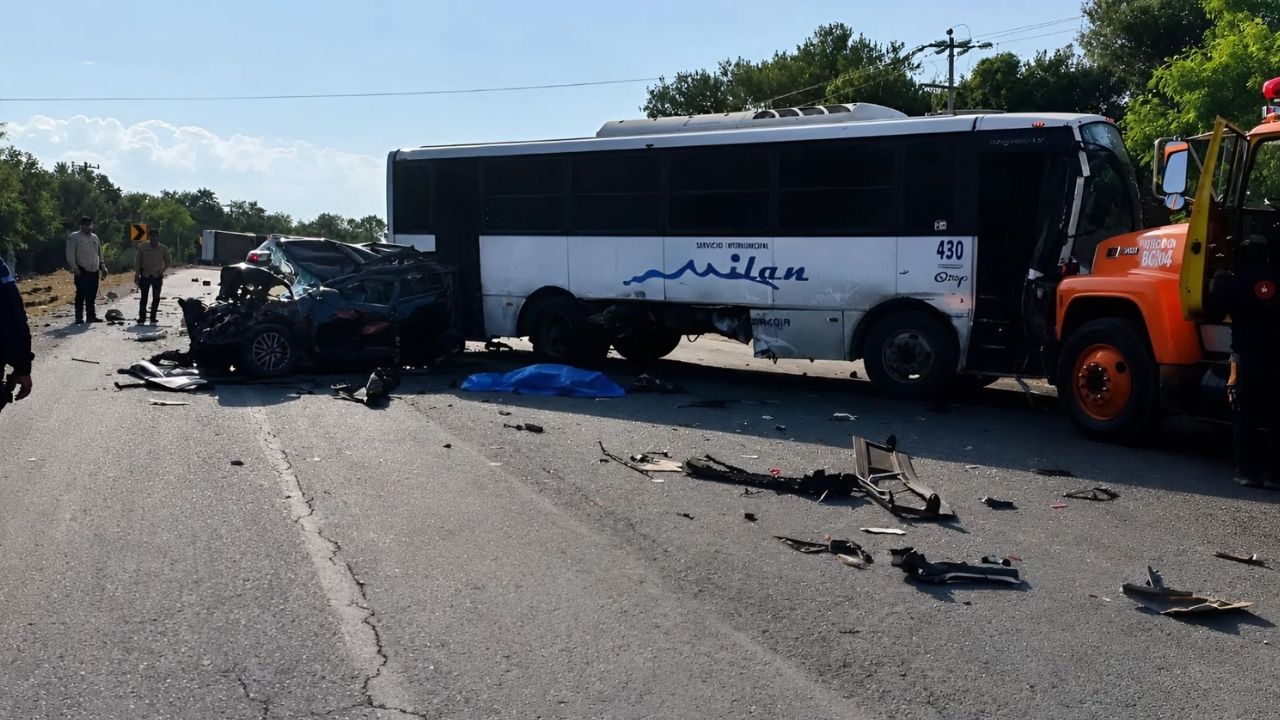 Choque en Pesquería entre auto y camión de transporte de personal deja 3 muertos